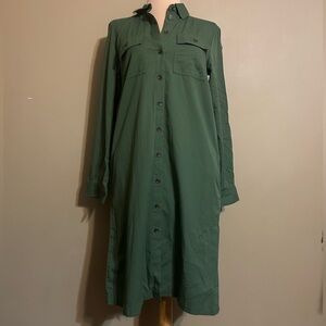 J. Crew Army Forest Green Long Sleeve Shirt Dress